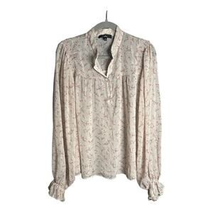 Lulu’s Pink Floral Sheer Long Sleeve Blouse Button Detail Size Medium